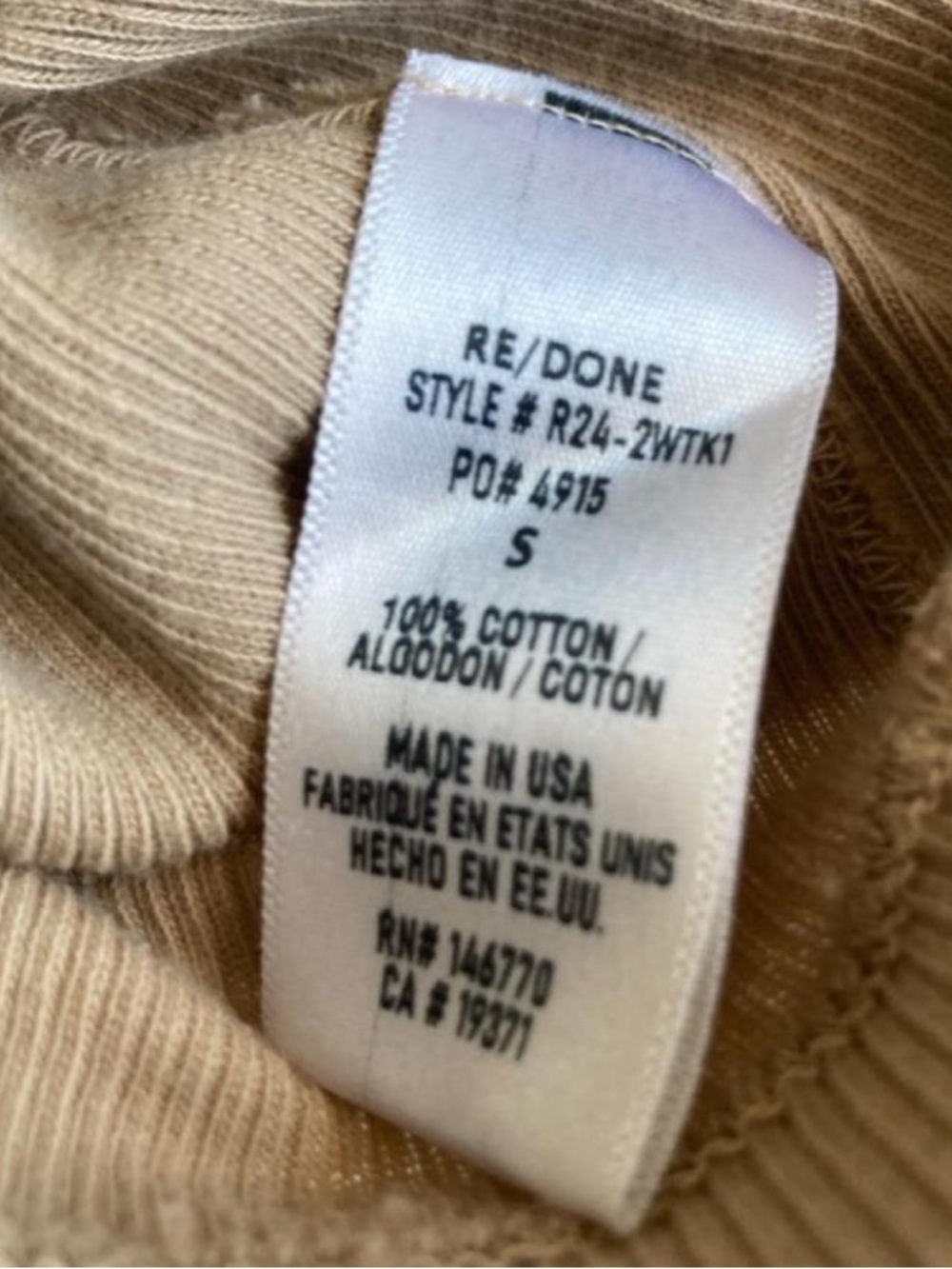 Re/Done Beige Ribbed Tank Top - Picture 5 of 7